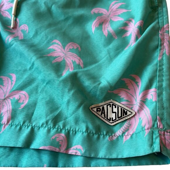 PacSun teal swim trunks palm trees Size Small - Picture 4 of 16